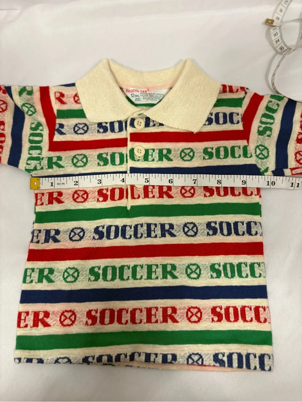 Vintage 1980’s 12 Months Health-Tex Collard Long Sleeve Soccer Shirt